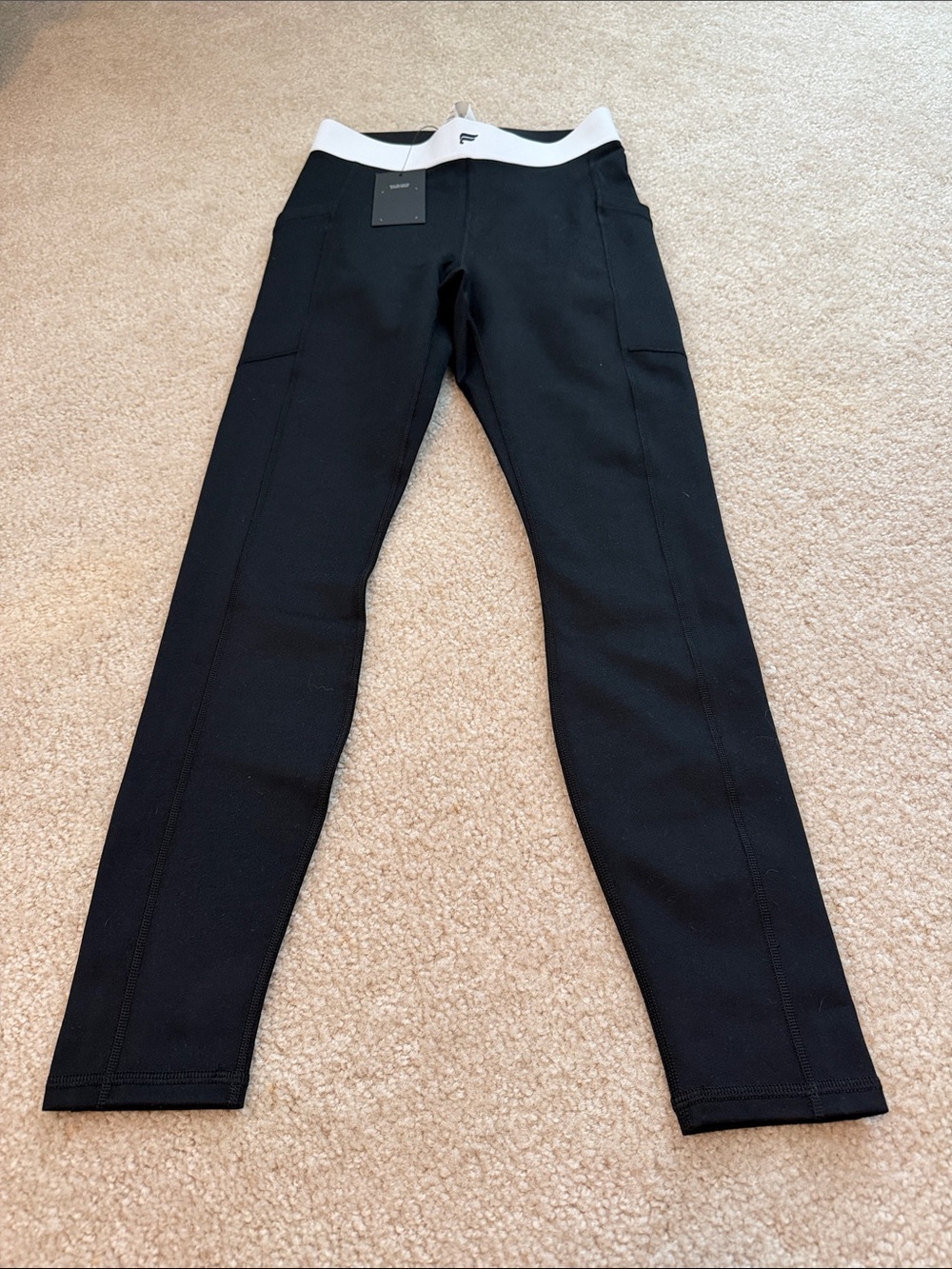 Fabletics Black Leggings with White Waistband Detail